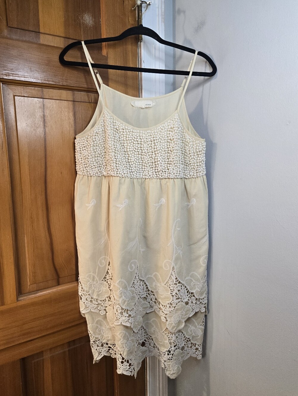 A'Reve Cream Floral Lace Yoke Top